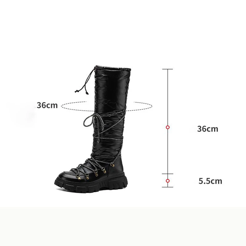 ORCHA LISA Womens Frosty Snow Long Booties Cold Weather Shoes Circular Toe 5.5cm Sturdy Heel String Up Tall PLus Size 41 42 43