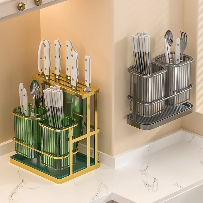 Kitchen Desktop Tool Holder Cutlery Storage Rack Spoon Fork Holder Chopsticks Organizer Stand Kitchen Metal Cutlery Drain Rack