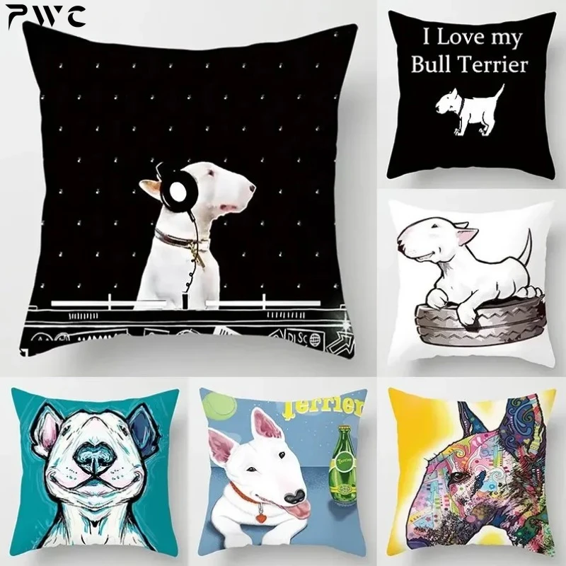 

Home Decoration Cartoon Bull Terrier Series Pillow Office Decoration Pillow Bedroom Sofa Car Cushion Cover funda de almohada