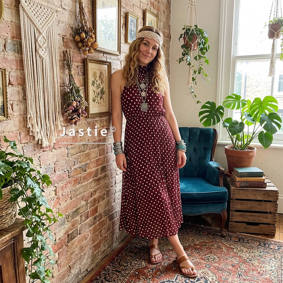 

Летнее винтажное французское платье миди в горошек с воротником-халтером 2026 года, элегантное плиссированное платье без спинки в стиле бохо-шик для вечеринок, Vestidos Femme