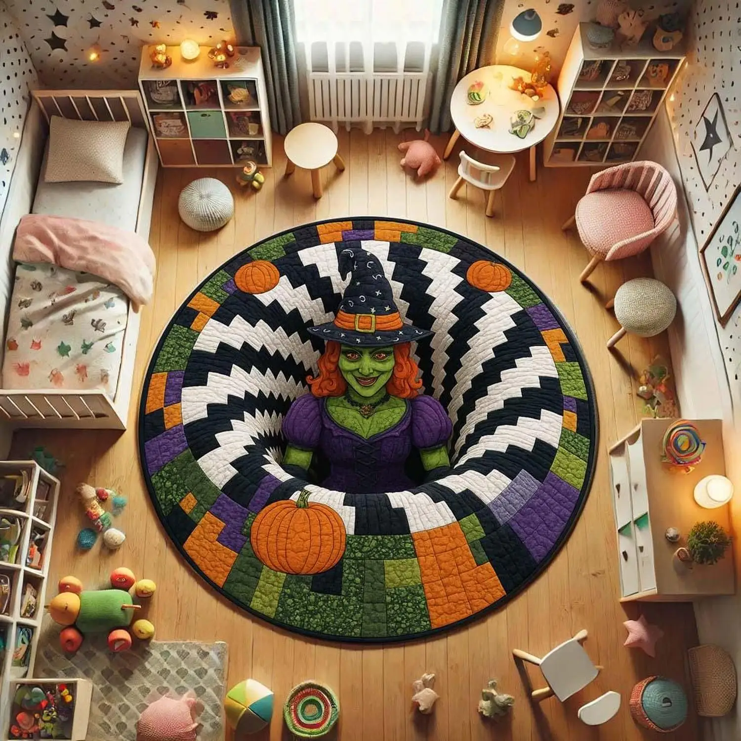 【Room Decoration Carpet】Halloween Witch Carpet, Round Pumpkin Carpet, Spooky Decoration, Haunted House Floor Mat, Gothic Witch Kilim Carpet, Holiday Season Carpet, Wednesday Christmas Gift