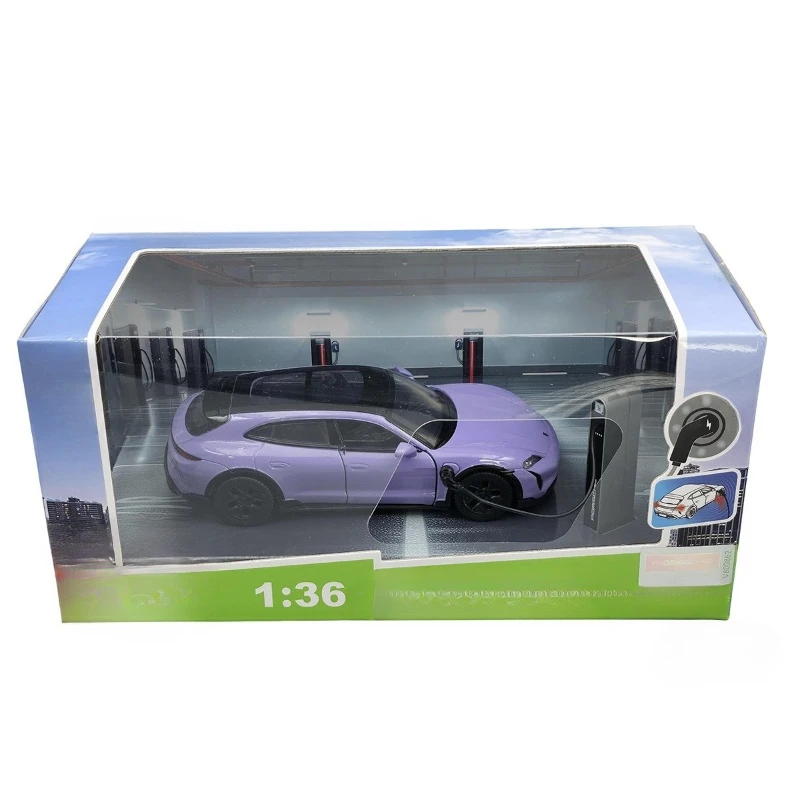 1/36 Porsche Taycan Pressofuso Modello di Auto Pull-Back Suono e Luce Veicolo Giocattolo con Mucchio di Ricarica Bambini Ragazzo Regalo Di Compleanno
