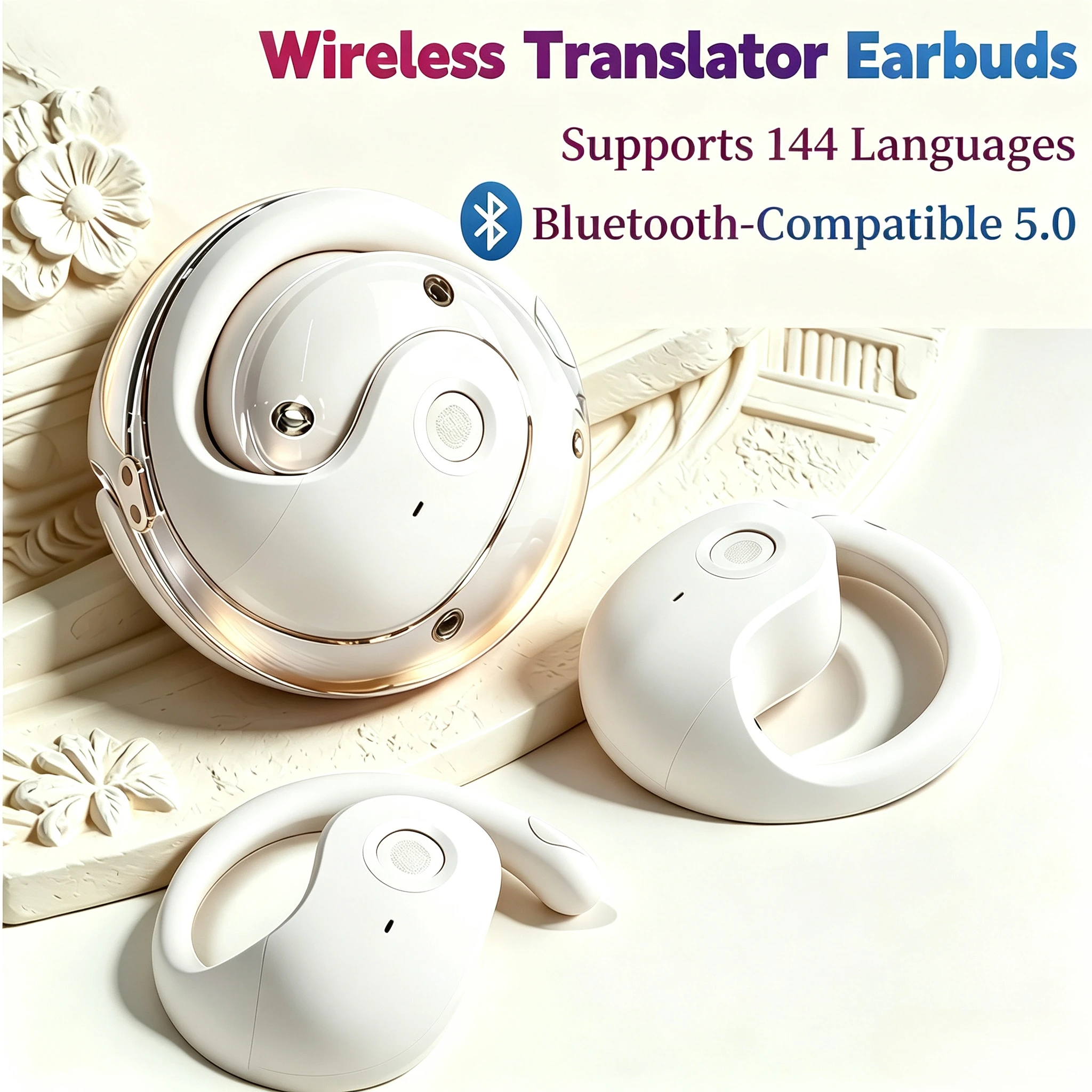 Wireless Bluetooth AI Real-time Language Translation Earphones 144 Languages Ear Hanging Headphone Translator for Travel Busine