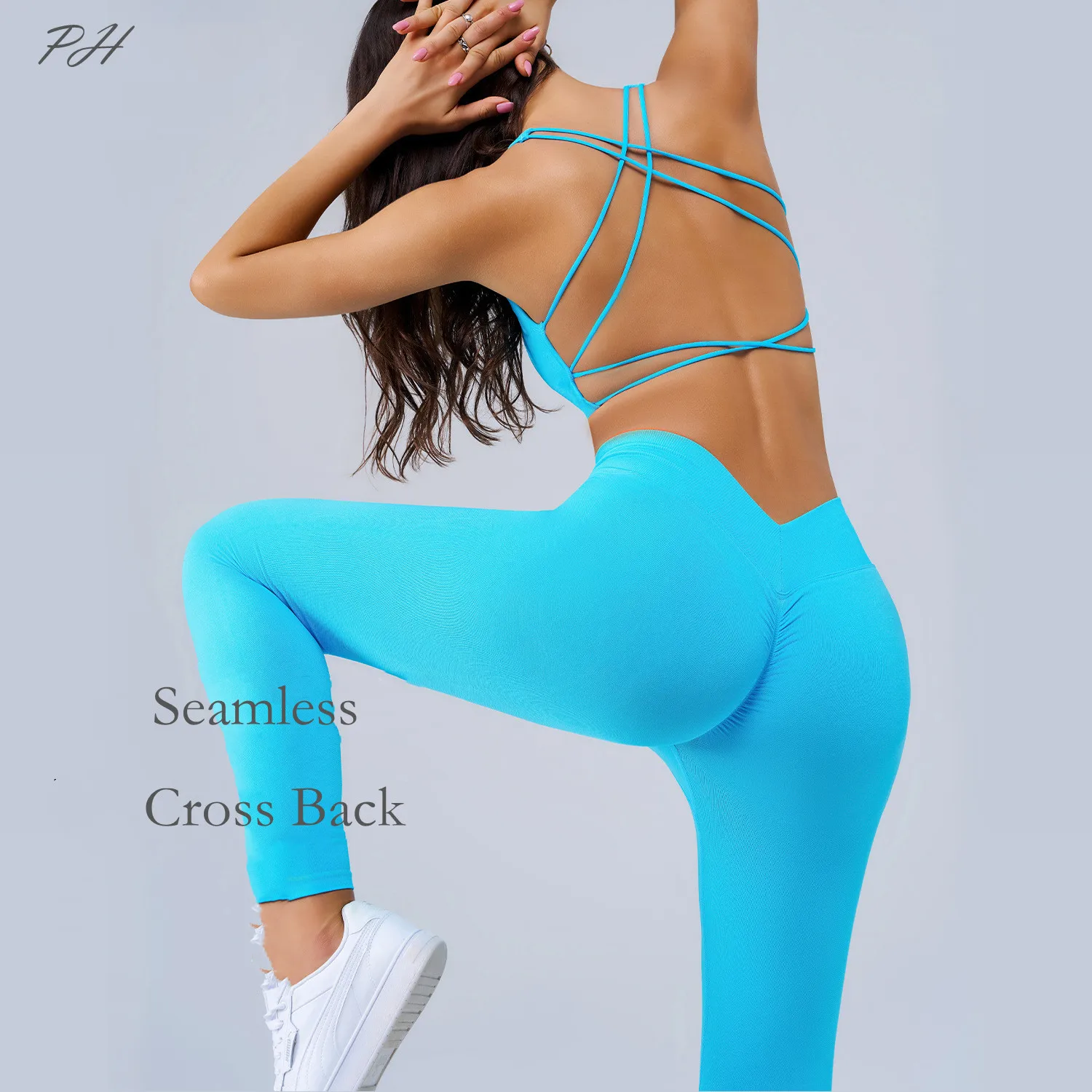 

Women's Tracksuit Fitness Yoga Sets Seamless Blue Sportswear Workout Sports Suits Cross Back Bra Leggings Sets Gym Clothing Sets