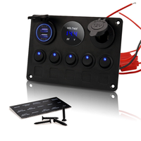 Car Boat 5 Gang Switch Panel for Boat Yacht Caravan-Truck Waterproof Voltmeter Power Dual USB Socket Panel 12V