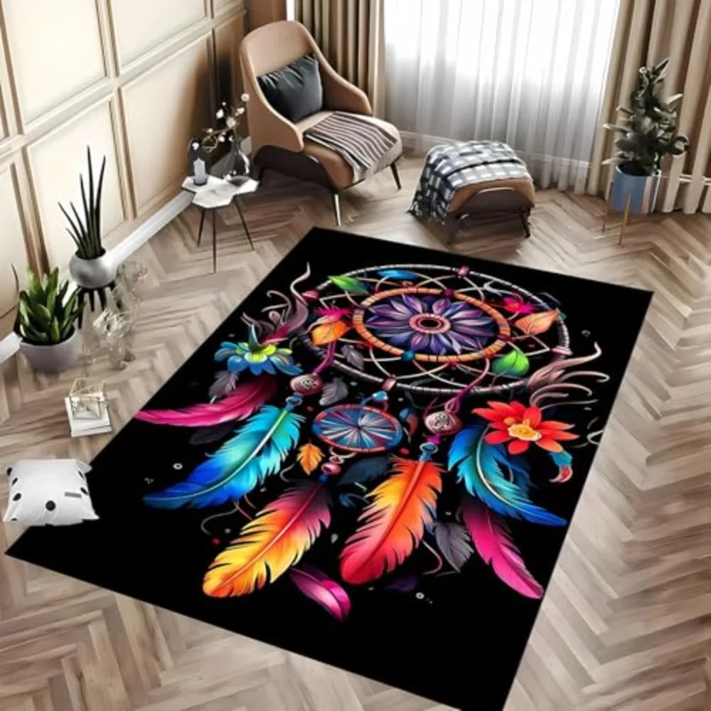 Living Room Rug Coiled Mascot Silhouette Vibrant Orange Underbelly Crashing Waves Linework Printed Dark Navy Backdrop Carpet