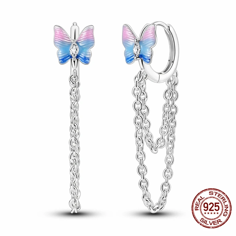 

Hot Selling 925 Sterling Silver Hoop Butterfly Chain Earrings for Women Pretty Wedding Holiday Jewelry Gifts