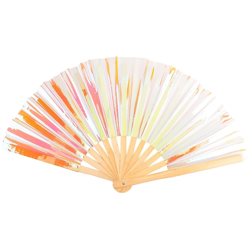 4Pcs Holographic Fan Bamboo Folding Hand Fan For Burlesque Music Festival Women Men Rainbow Pride