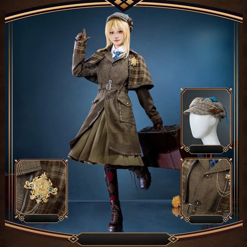 

Game Identity Ⅴ Emma Woods Cosplay Gardener Detective Costume White Shirt Brown Coat Skirt JK Role Play Outfit for Women