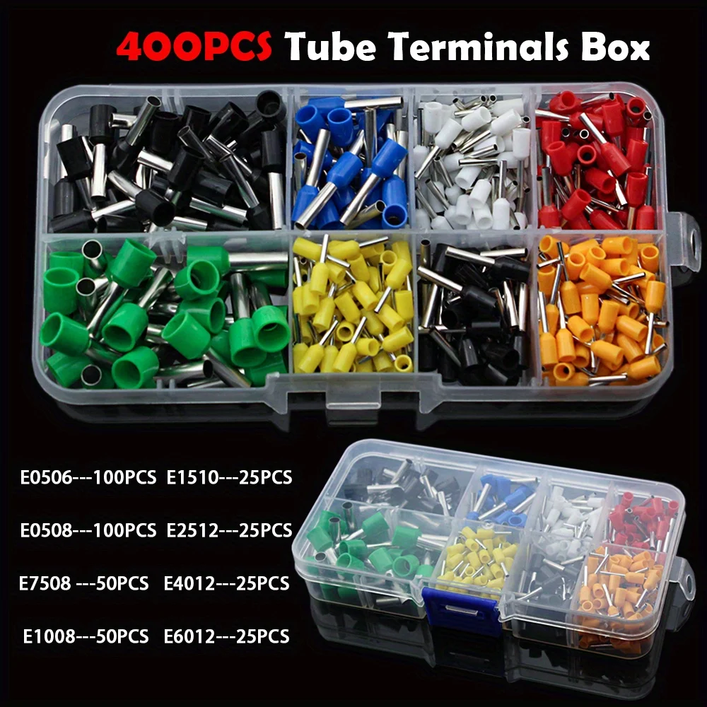 400PCS Boxed VE Tubular Crimp Terminals Kit - Cord End Connectors for Cable Wiring (Automotive/Home/DIY)