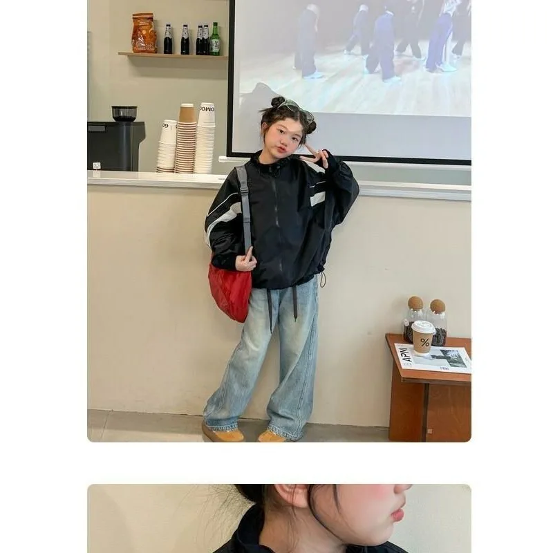 UNITIM Herbstjacken für Mädchen von 4–14 Jahren, lockere, lässige Jacken mit Reißverschluss, Junior-Mädchen-Oberbekleidung, kontrastfarbene Sportjacke für junge Teenager-Mädchen – Detail 10