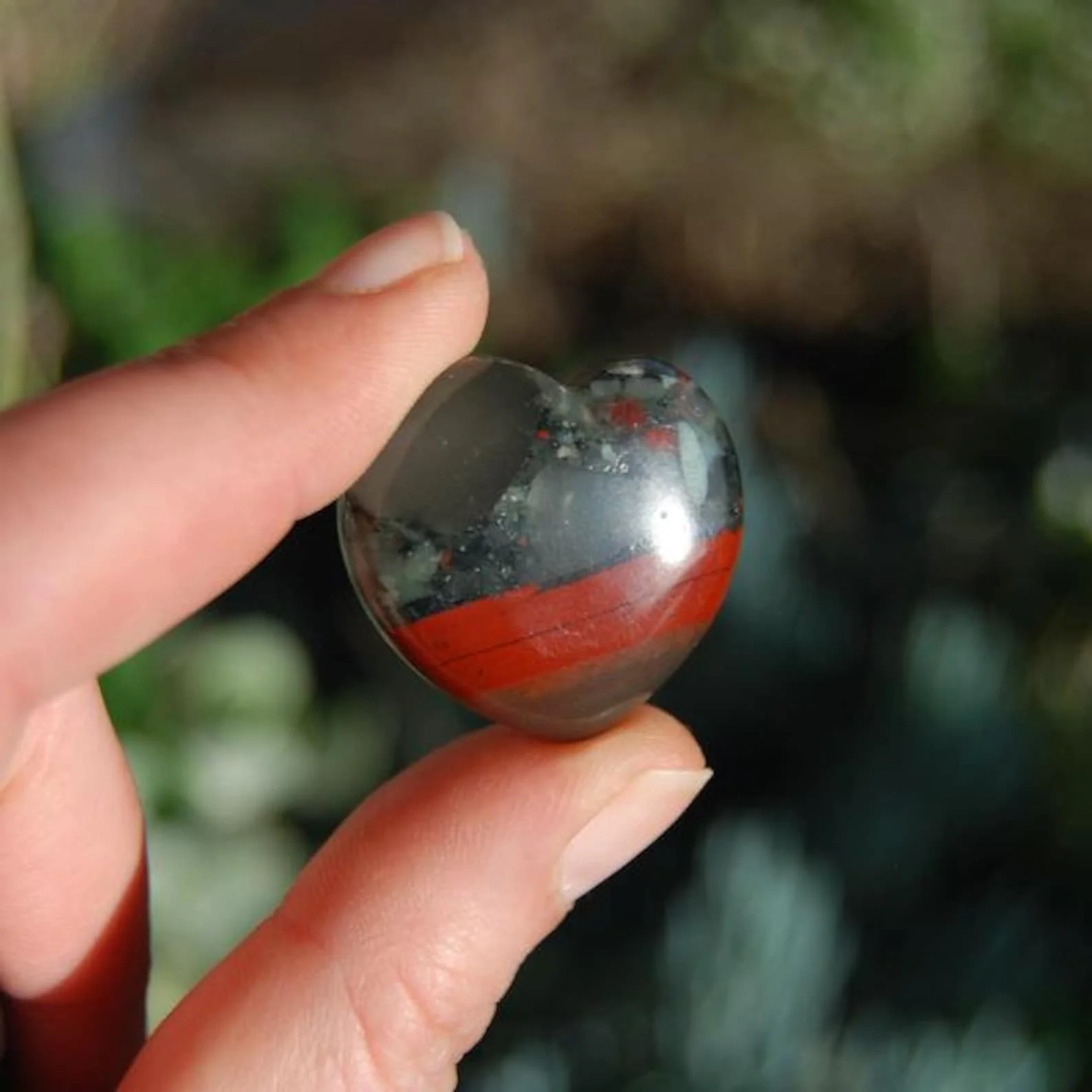 1pc  African Bloodstone Crystal Heart Shaped Palm Stone, Courage, Strength & Vitality Crystal