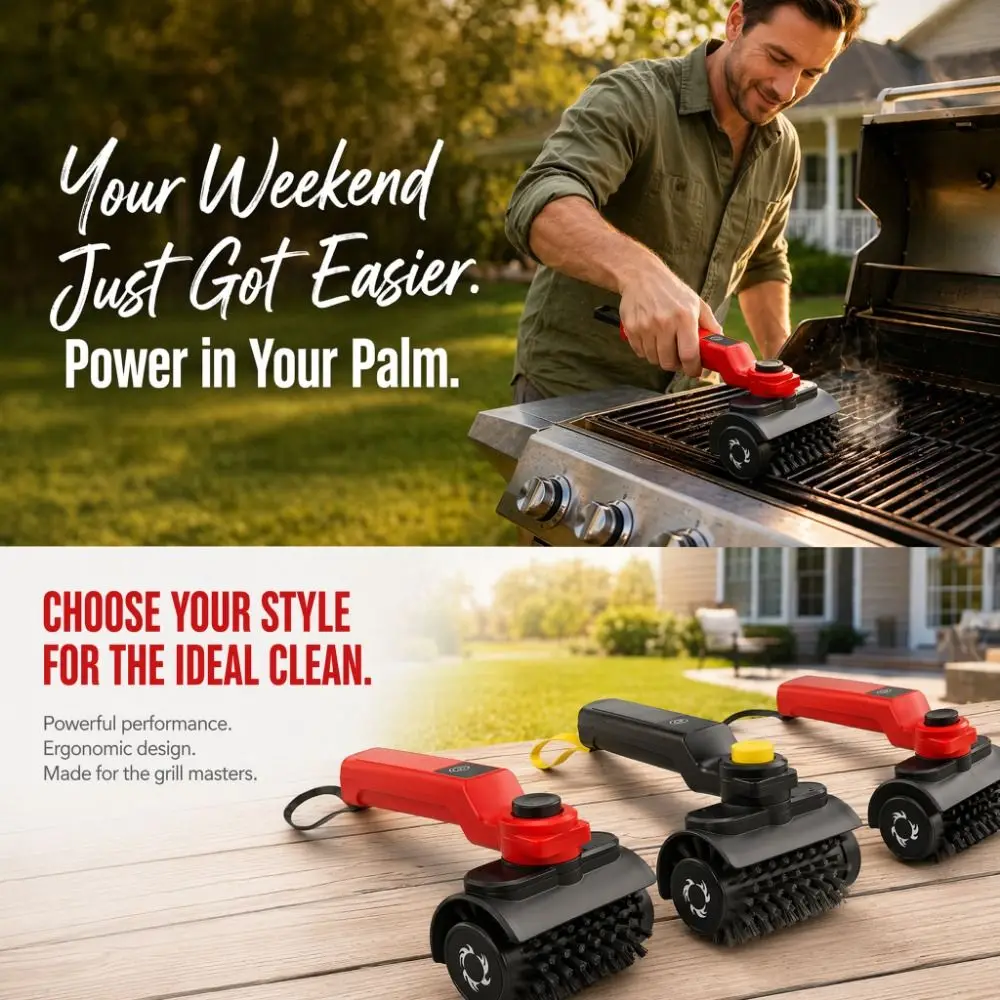 Portable Electric Grill Cleaning Brush Handheld Rotating Wireless Electric Barbecue Brush 3 Replacement Head High Speed