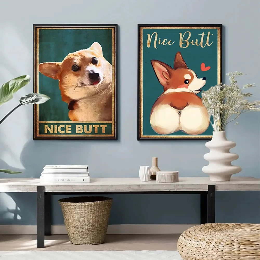 

Funny Toilet Poster for Bathroom Decor, Corgi Dog, Nice Butt, Canvas Painting, Minimalist Bathroom, Home Decor, Unframed