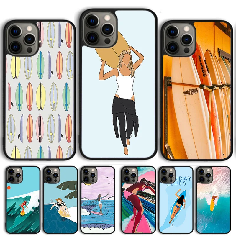 Surfing Sea Beach Surfboard Wave Phone Case For iPhone 14 15 16 13 12 Mini Max Cover For Apple 11 Pro Max 6S 8 7 Plus SE2020