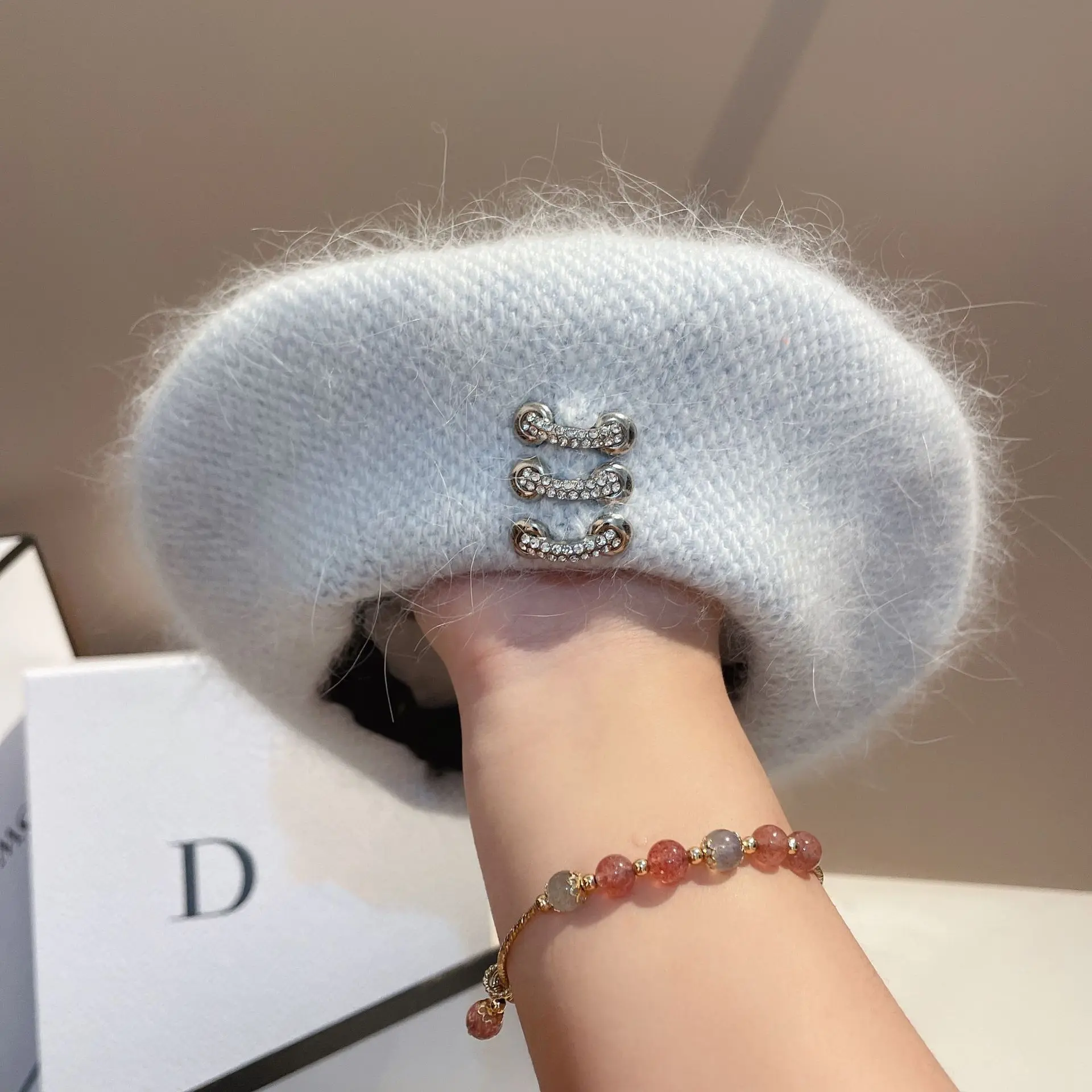 Real Rabbit Fur Knitted Beret Women Winter Warm Hat Csual Lady Berets Walking Cap Korean Fashion French Artist Painter Hats