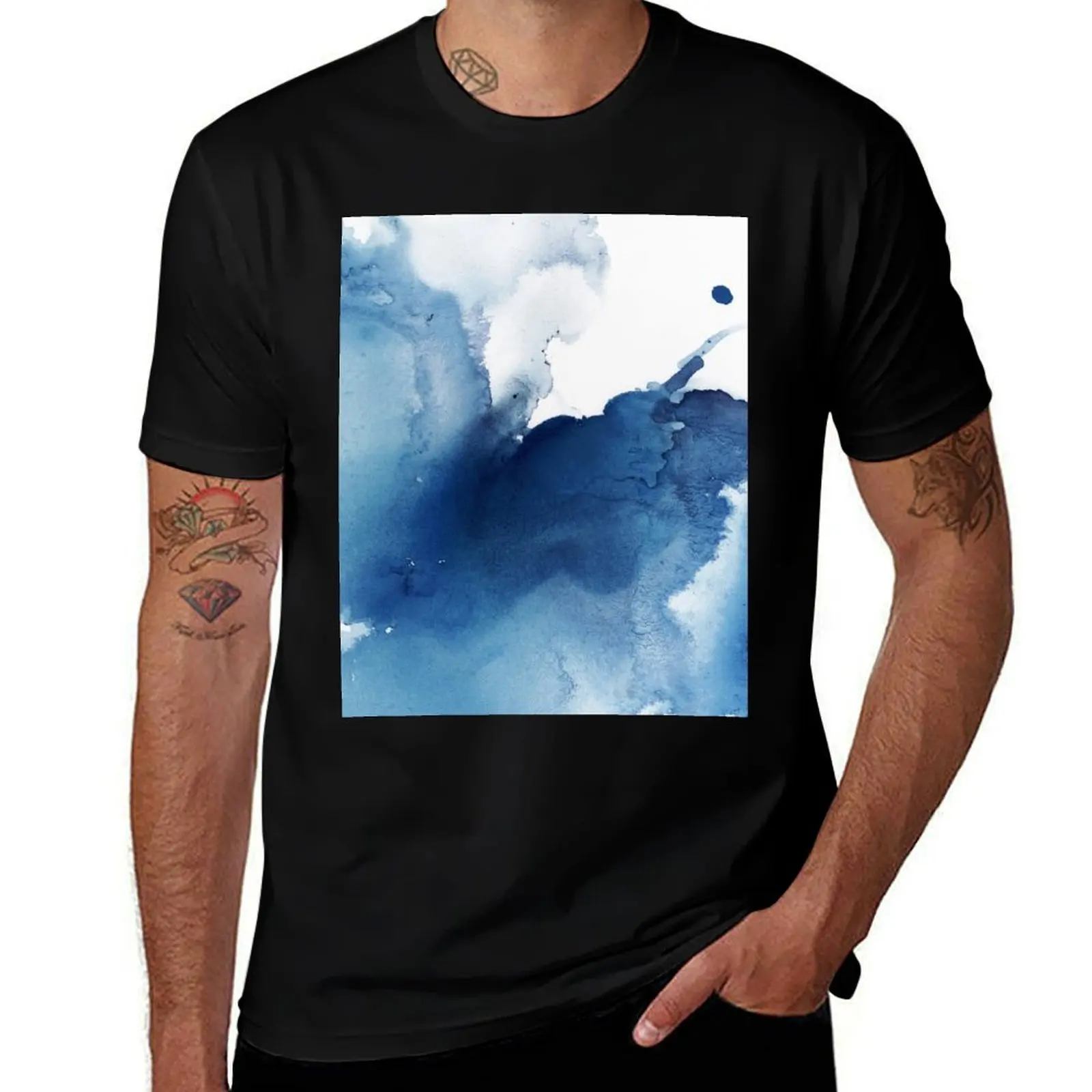 

Indigo Blue Sea, Abstract Ink Painting T-Shirt t shirt man luxury t shirt man designer t shirts for man graphic funny T-shirt