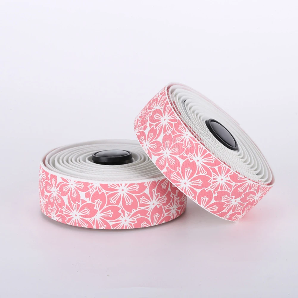 Bicycle Handlebar Tape Sakura Pattern Road Bike Bar Tape Cork Shockproof EVA/PU Fizik Bike Handle Wrap Belt-Durable Cycling Part