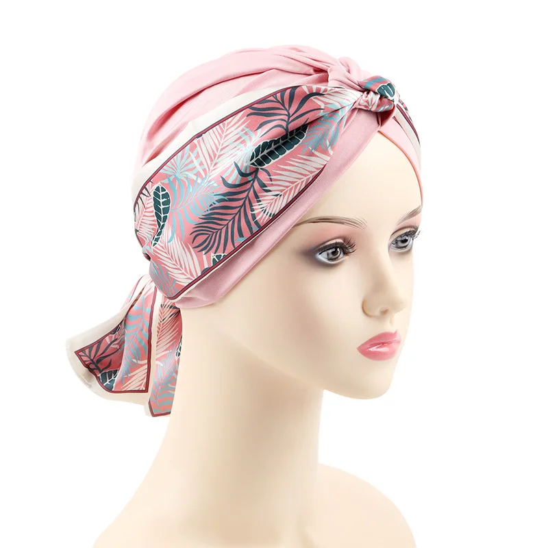 2023 New Removable Ribbon Turban Caps for Women Stretchy Headband Headscarf Bonnet Female Head Wraps Caps Hair Accessories