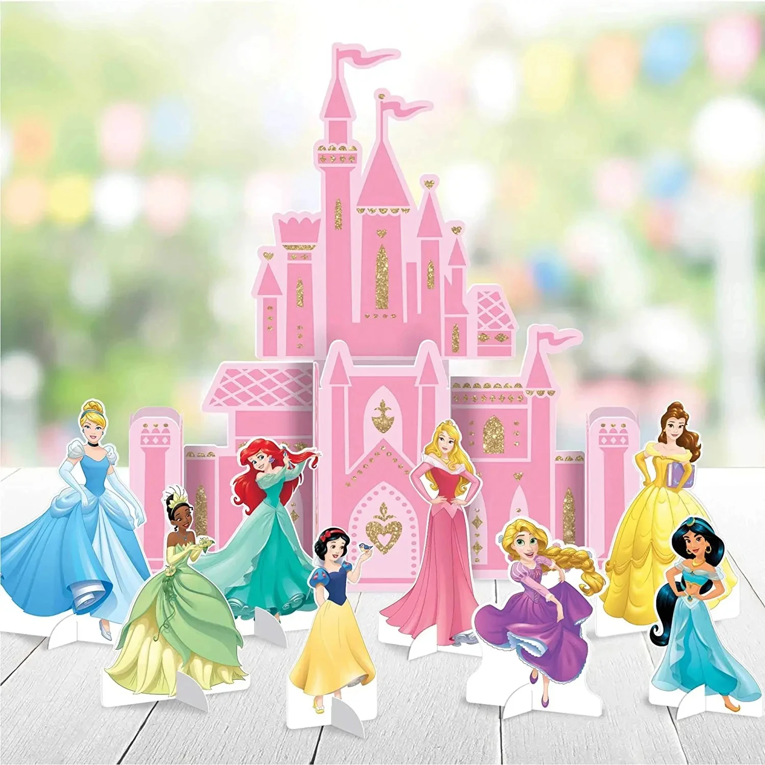 Disney Princess Cake Toppers Pink Glitter Princess Cake Decor For Baby Shower Kids Girls Birthday Party Cake Flag Decorations