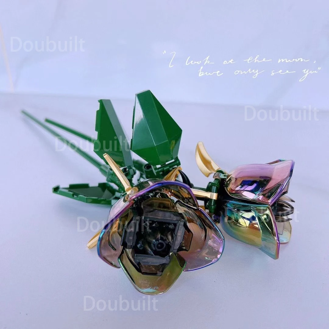 DOUBUILT Building Block Bouquet 3D Model Black Red Blue Rose Flower Bricks Girls Gift Home Decoration Kids Toy with Box