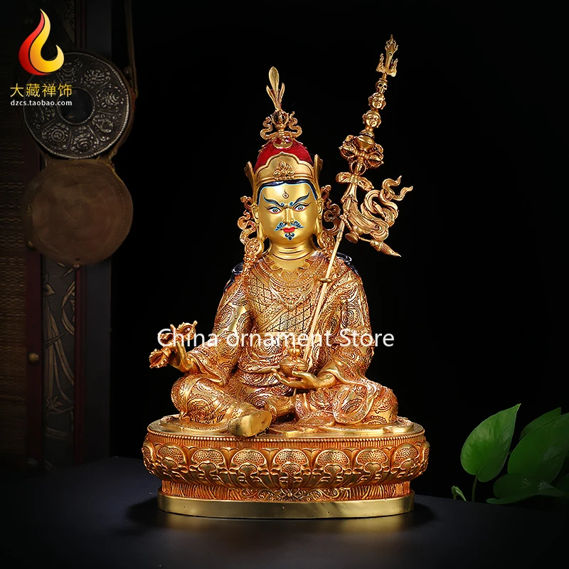 Rinpoche Guru Buddha statue brass red ancient gold Tibetan ethnic style home interior ornament Rinpoche 10 inch