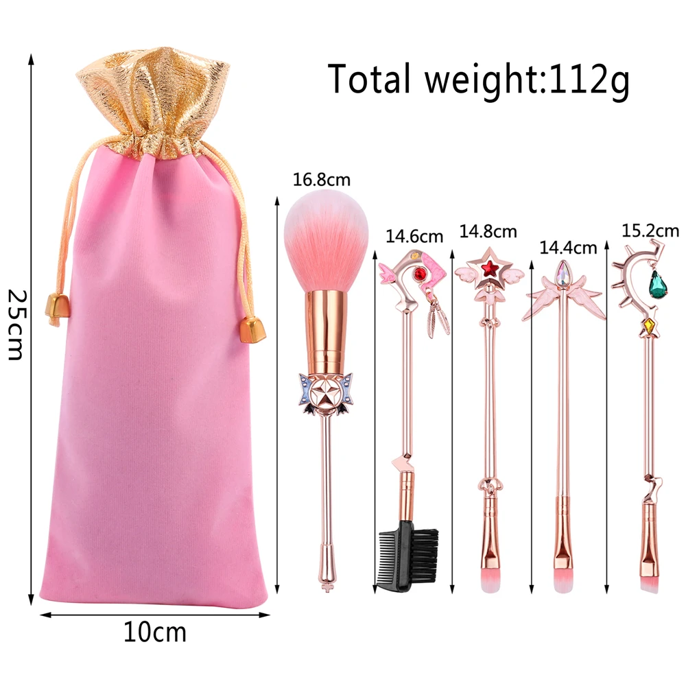 5pcs Sailor Moon Wand Makeup Brushes Set Cosplay Anime Figure Tsukino Usagi Prop Women Foundation Blush Eyeshadow Makeup Brushes