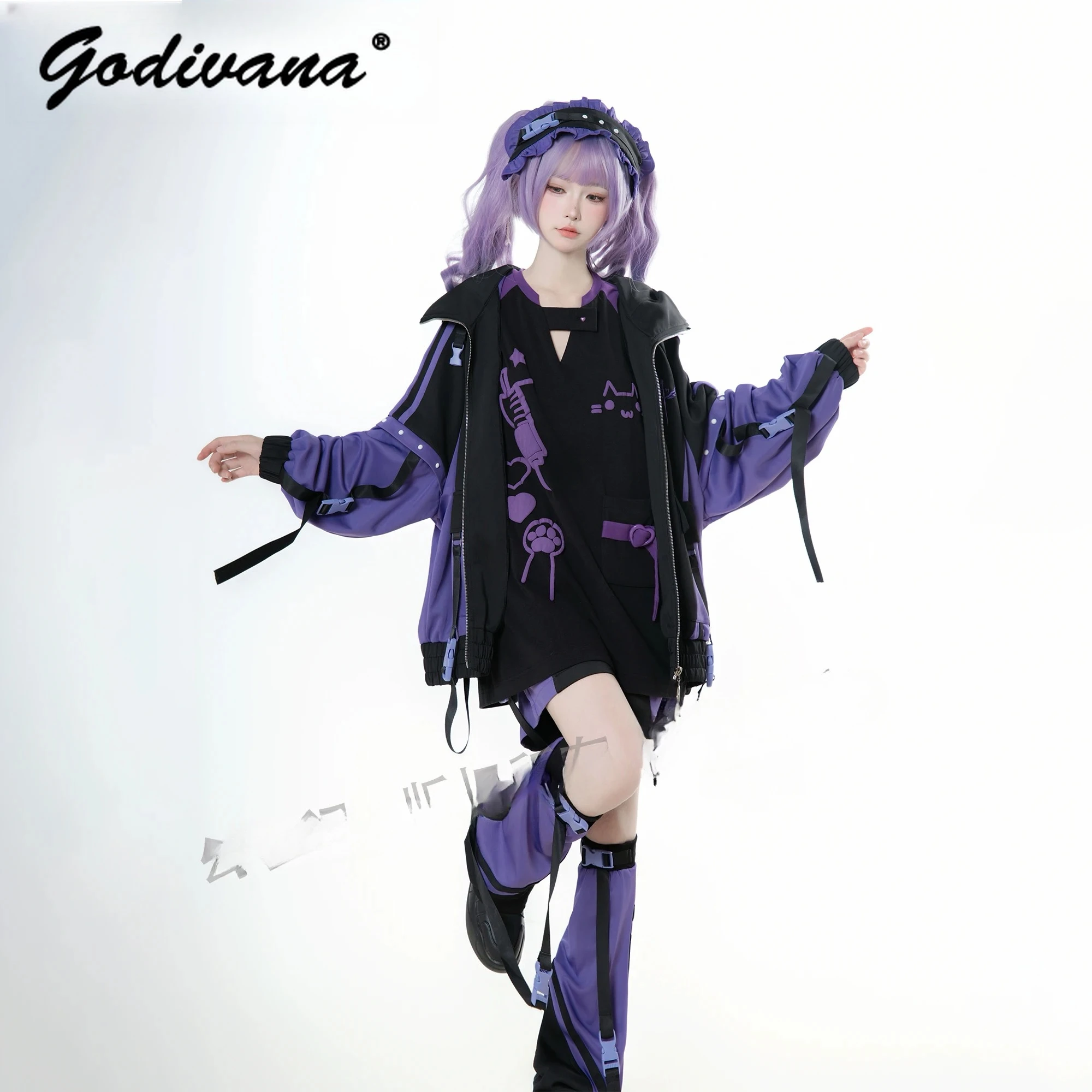 オリジナル日本鉱山ジッパー取り外し可能なスリーブ Tシャツショーツセット新しい夏の女性のサブカルチャーゴストップとショーツセット衣装