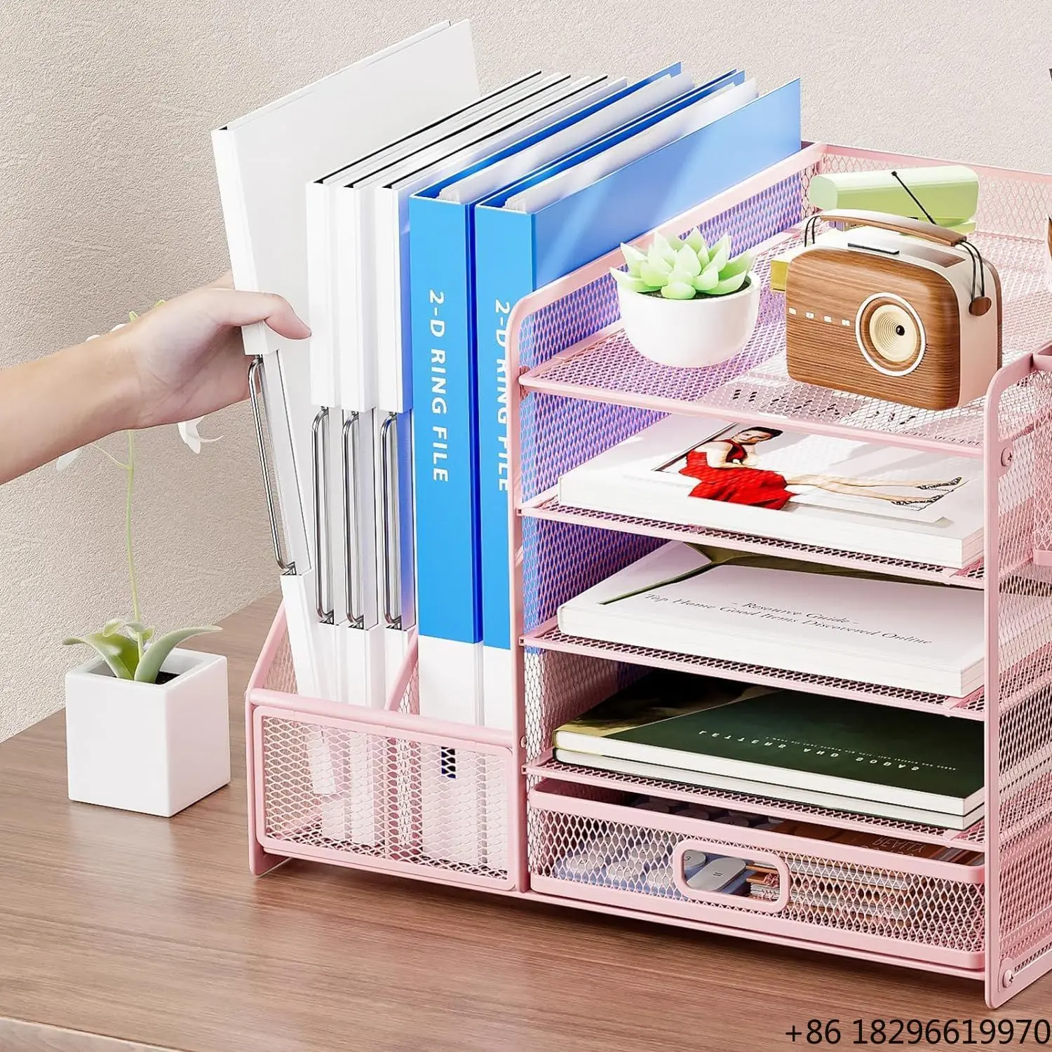 5-Tier Metal File Organizer, Desktop Document Storage Rack, Office Mesh Wire Tray, Vertical Stationery Holder