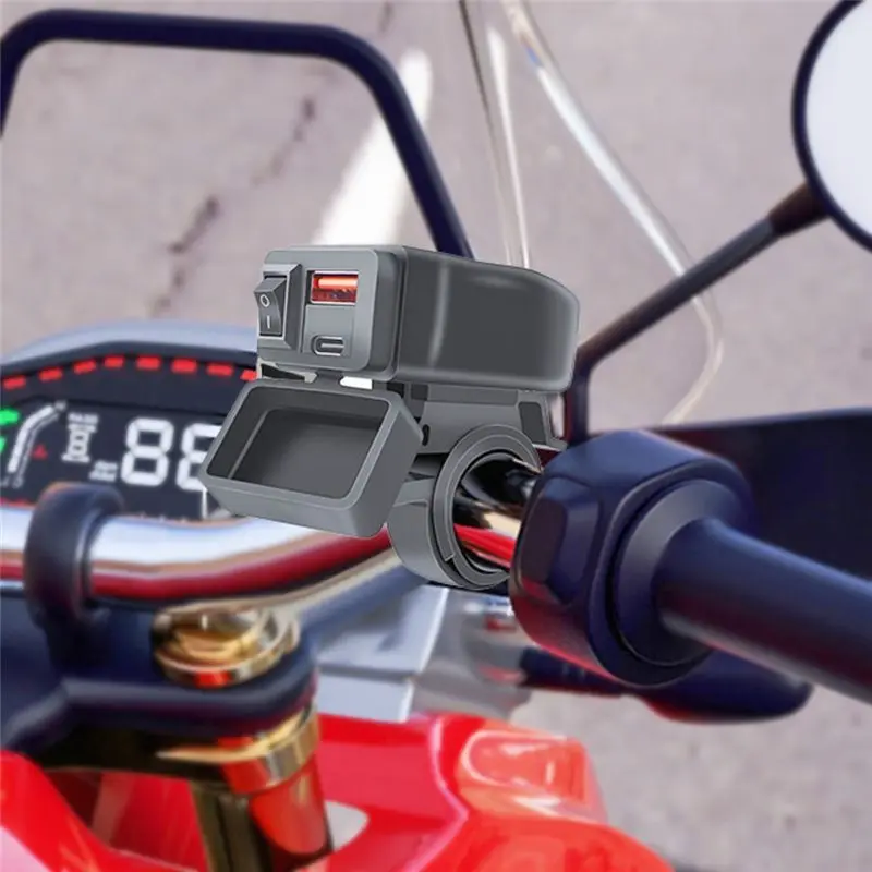 Stable-Universal Motorcycle USB+Type-C QC3.0 Handlebar Fast Charging Waterproof Socket Adapter