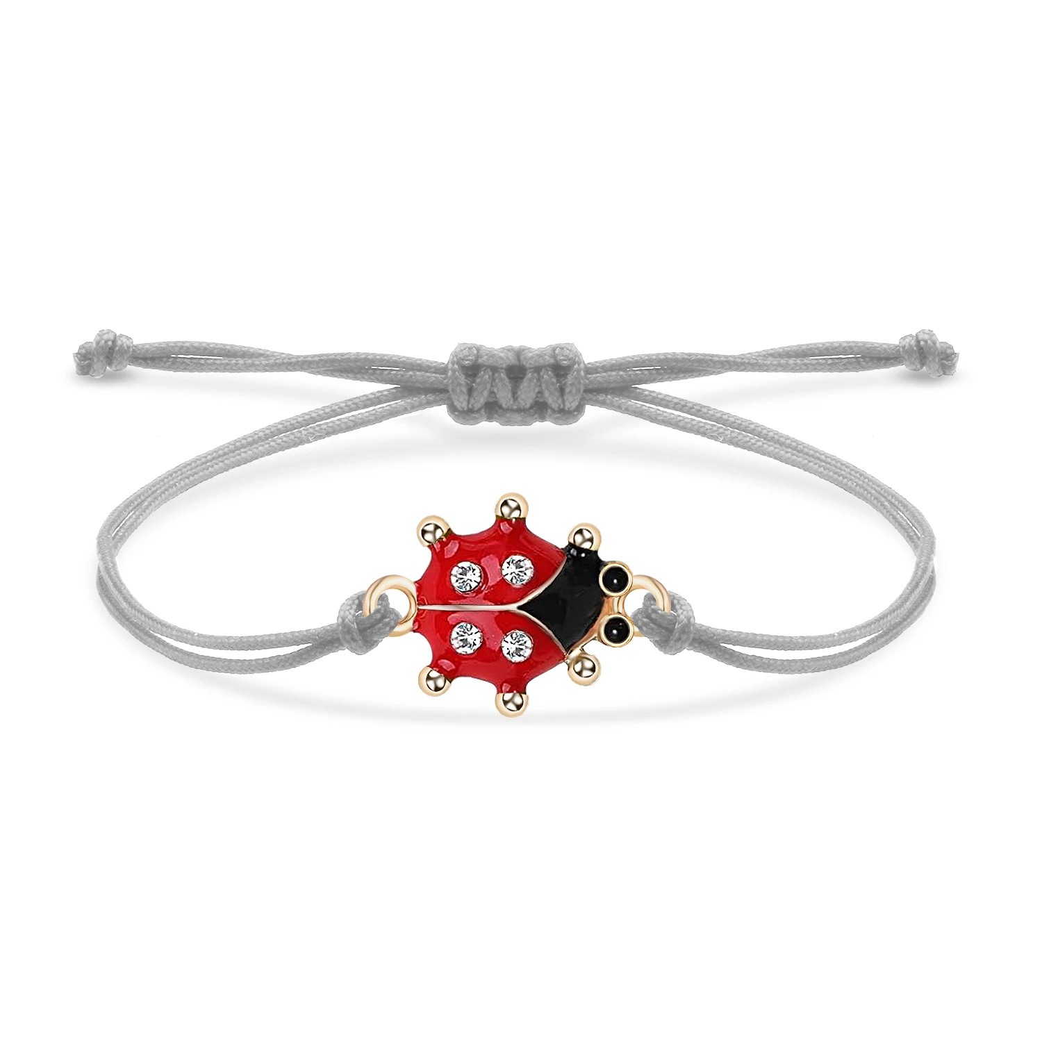 Zinc Alloy Enamel Cute Ladybug Charm Bracelet Women Lovely Beetles Fly Animal Insect Red String Handmade Adjustable Jewelry Gift