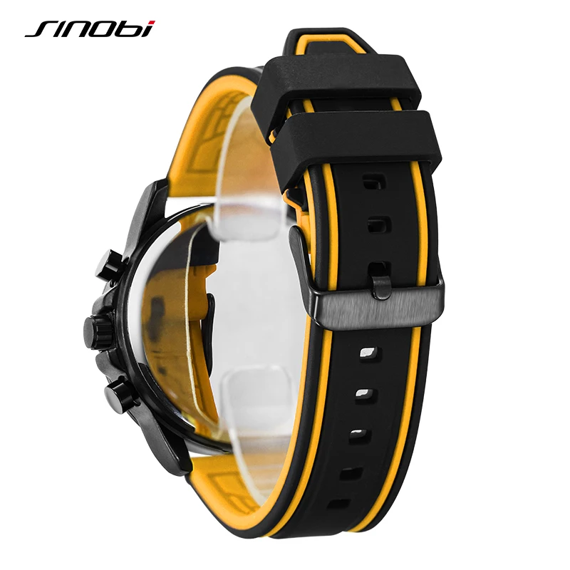 SINOBI brand Sports Chronograph Men\'s Wrist Watches Digital Quartz double Movement Waterproof Silicone Watchband Males Clock