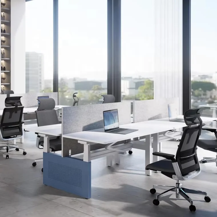 Luxury Modern Designer Office Desk Chair Set 4-Seat Workstation Table Smart Electric Adjustable MDF Stand Desk Furniture