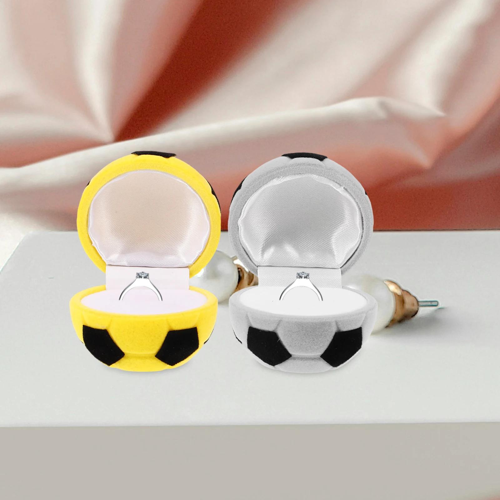 

2pcs Flocking Ring Boxes Football Shaped Jewelry Case Lightweight Small Ring Storage Box For Proposal Wedding Engagement Travel