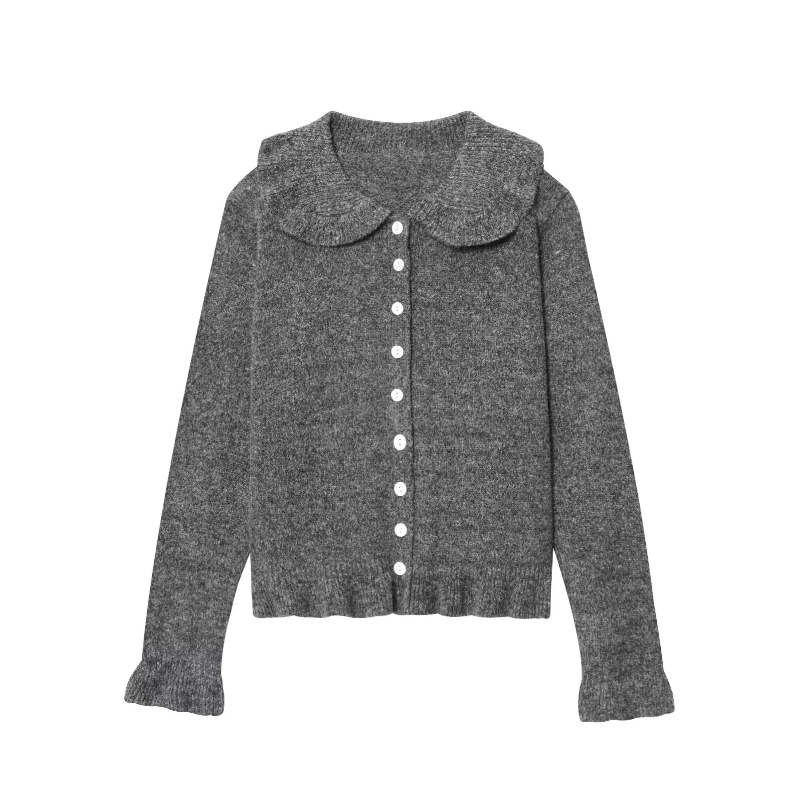 

Women's knitted cardigan jacket doll collar design and buttons are exquisite and compact, both sweet and simple, laminated decor