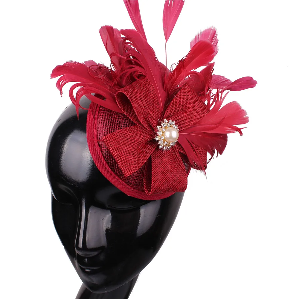 

Elegant Women Wedding Chapeau Cap With Feather Flower Fascinator Hat For Party Dinner Ladies Headwear Church Race Hat Hair Clip