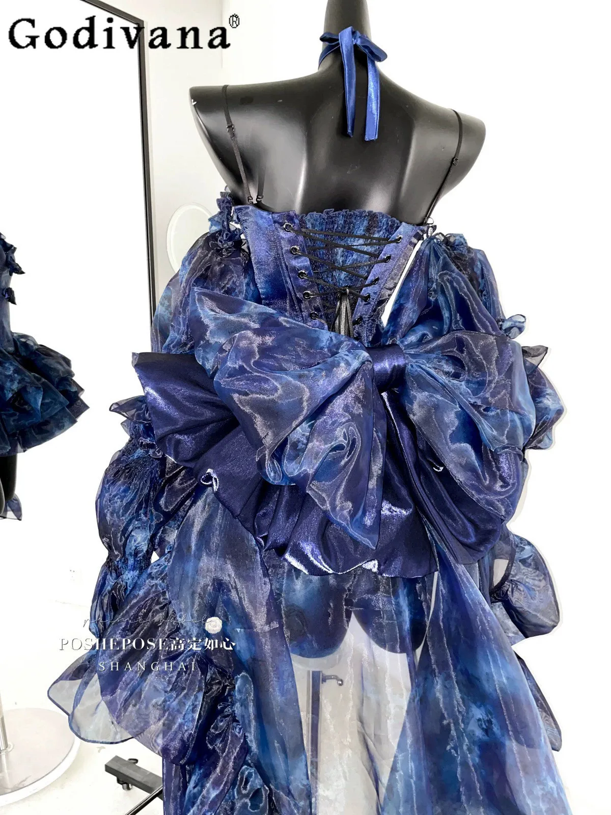 Princess Style High-end Light Luxury Lolita Trailing Dress Navy Blue Japanese New Tube Top Birthday Adult Dress Tutu Dresses