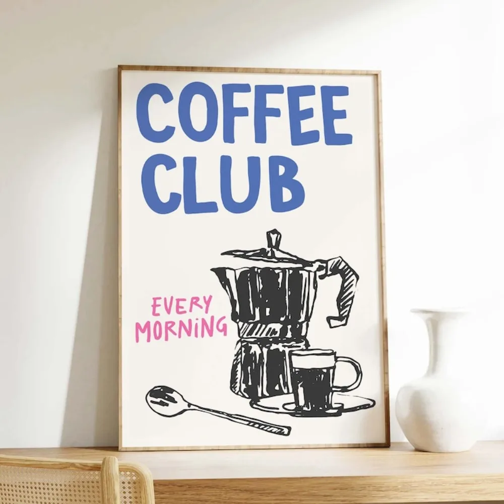1 Piece of Frameless Coffee Club Canvas Painting Printing,Digital Art Download,Cute Coffee Bar Decor,Stylish Kitchen Poster