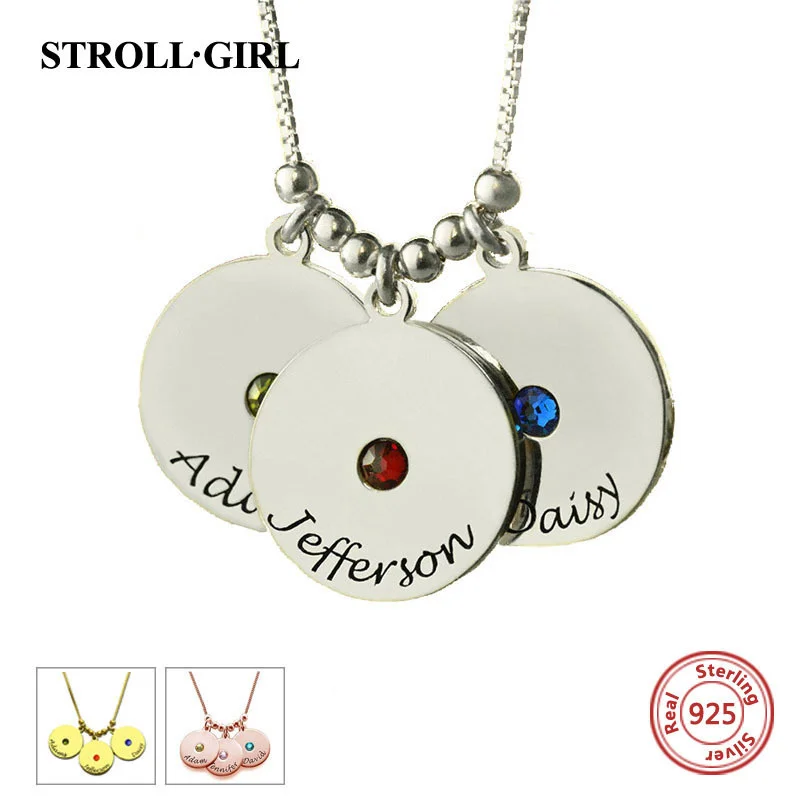 Strollgirl 100% 925 Sterling Silver Customizable Mother's Disc and Birthstone Charm Necklaces & Pendants Sterling Silver Jewelry