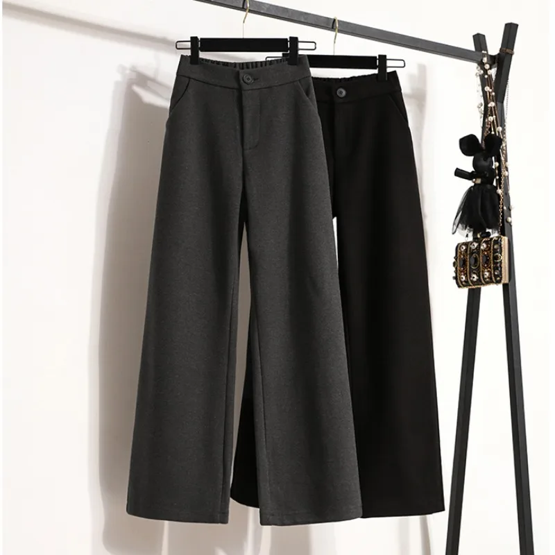 

Ladies' Wide Leg Woolen Trousers Autumn Winter Loose Straight Casual Floor-Length Pants Comfortable Fit mid Waist Wool Blend