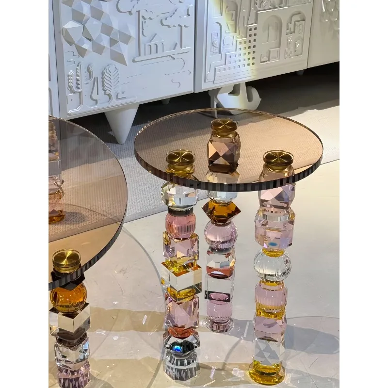 

Crystal edge few round glass sofa corner few art small coffee table