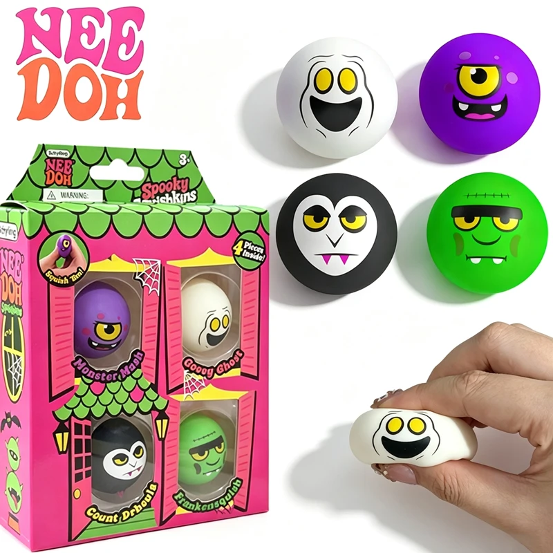 Needoh Spooky Squishkins Mini 4 Pack Halloween Monster Squeeze Ball Flour Filling Quick Rebound Emotional Release Leisure Gift