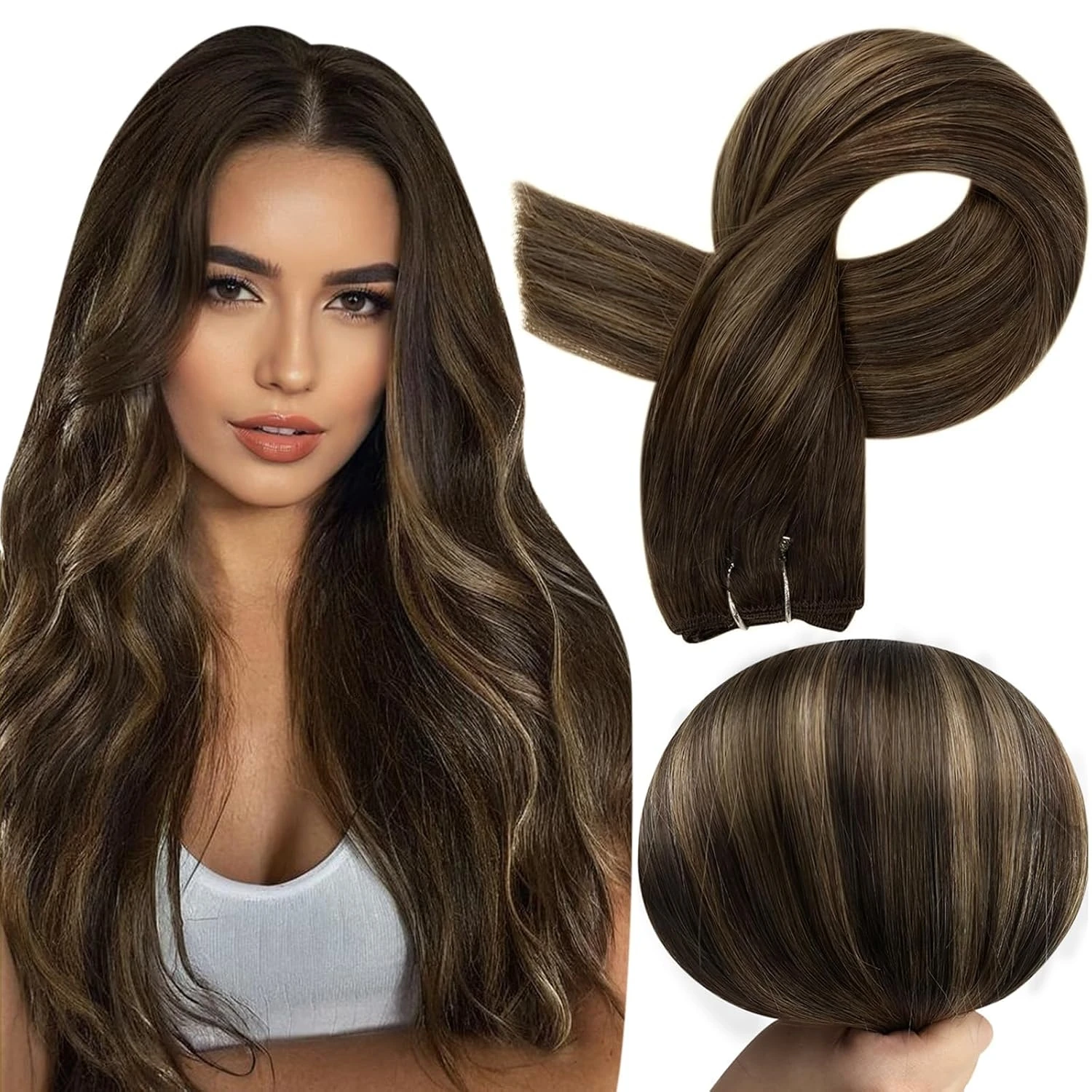 Full Shine Weft Hair Extensions Sew in Silky Skin Double Weft Hair Extensions 100% Real Straight Human Hair for Salon