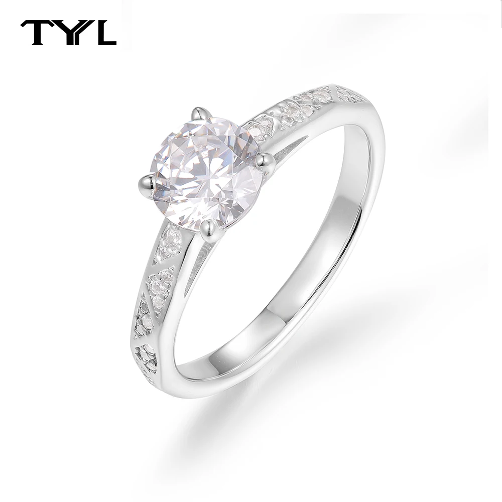 TYYL Round Cut Zircon 1ct Rings for Women Stackable Copper Wavy Line Rings Birthday Gifts for her Fine Jewelry