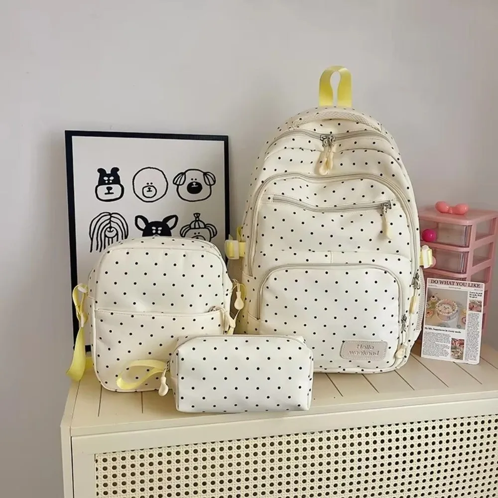 Nylon Polka Dot Backpack Set Multi Compartment Zipper Closure Girls Backpack Set Stationery Storage Student Backpack Girls Gifts