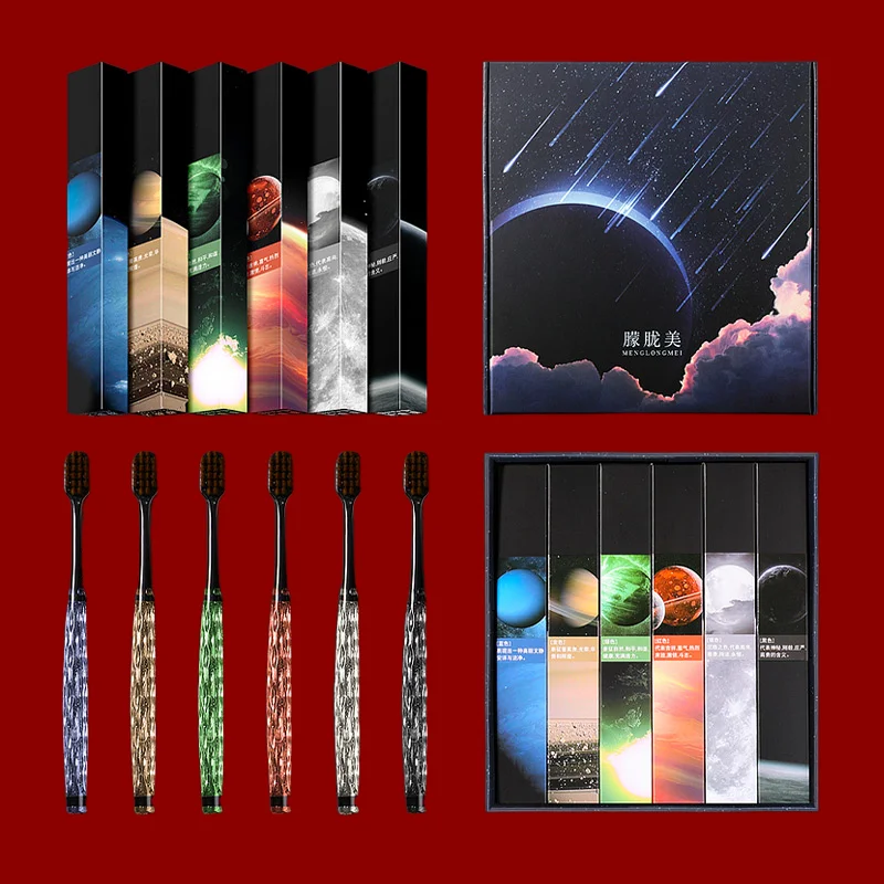 6pcs/box Simple toothbrush gift box with anti-slip transparent handle, deep cleaning oral cavity, soft bristle cleaning teeth to