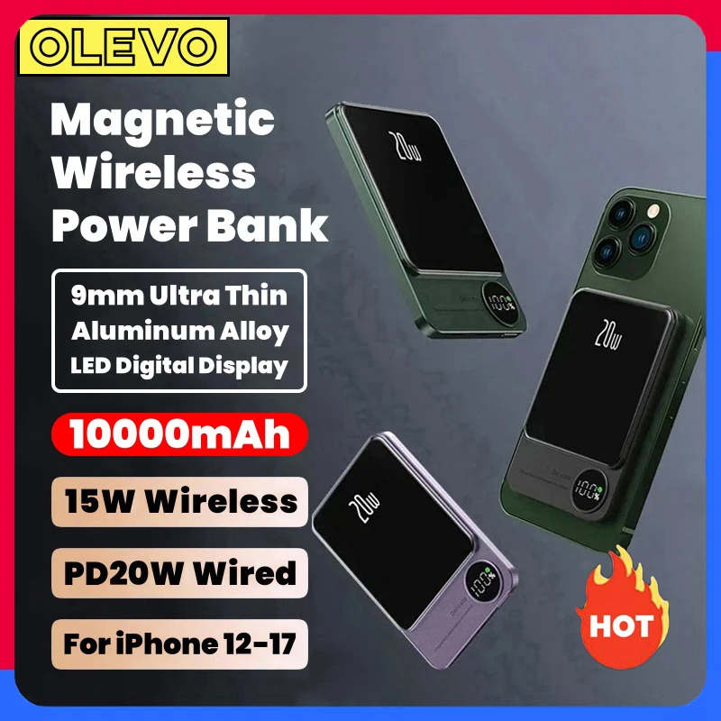 

10000mAh Alloy Magnetic Powerbank Wireless Fast Charging Power Bank For Magsafe For iPhone 17 16 15 14 13 12 11 External Battery