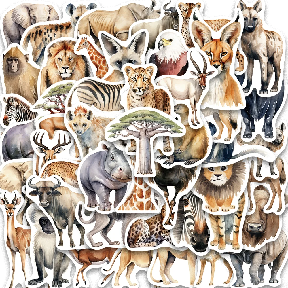 50pcs Primary Forest Africa Animals Stickers for Notebook Skateboard Phone Case Luggage Laptop Classic Waterproof Decal Toy