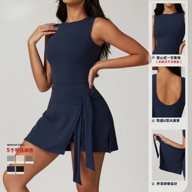 

Платье для тенниса и гольфа, тонкая повседневная спортивная одежда с открытой спиной, шортами и карманами, мини-платья для йоги без рукавов для женщин