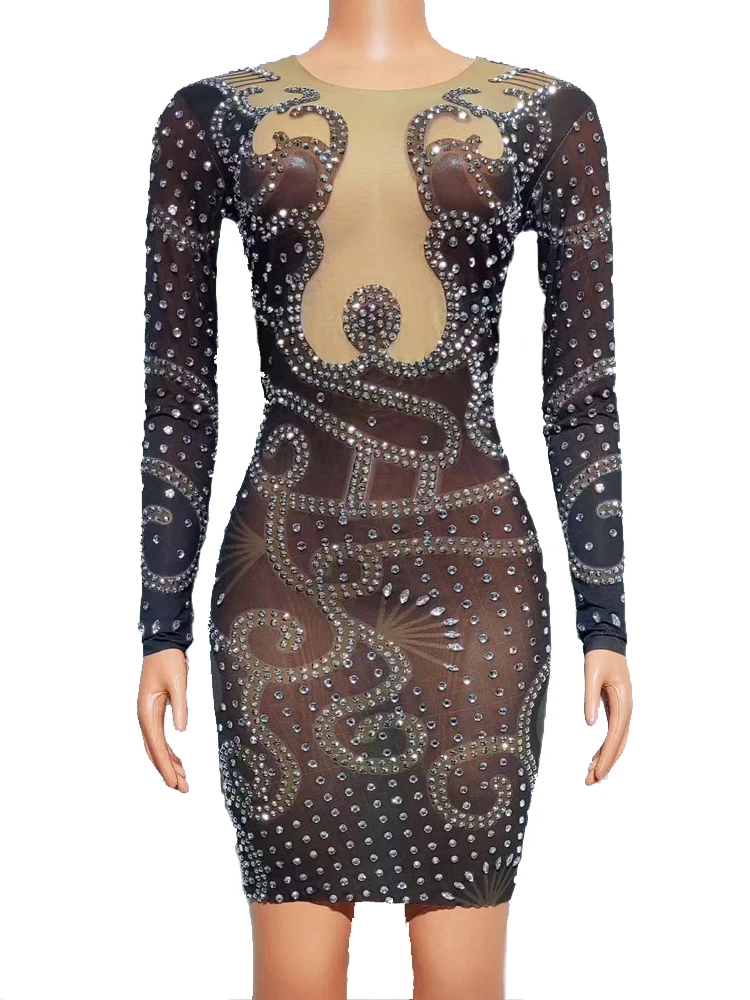 

Sexy See Through Mesh Sleeveless Women Short Dress Elastic Transparent Party Show Wear Evening Outfit Stage Performance Costume